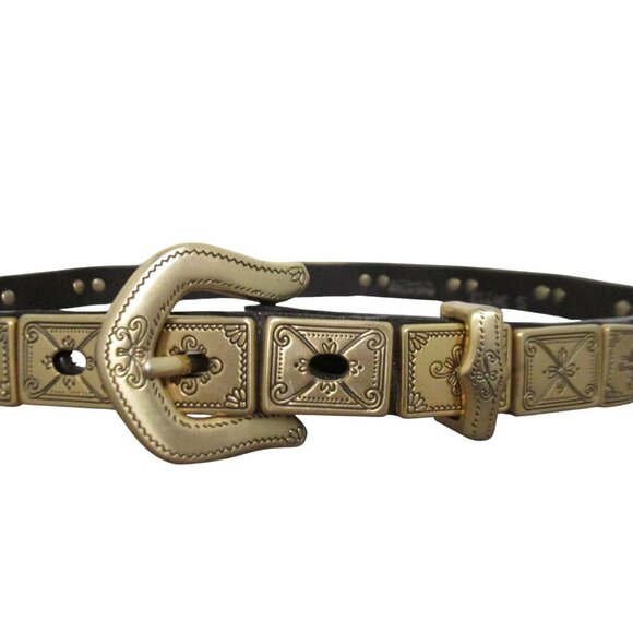 Womens Thin Metal Gold Belt Size 26-29 On Leather Strap main image 7